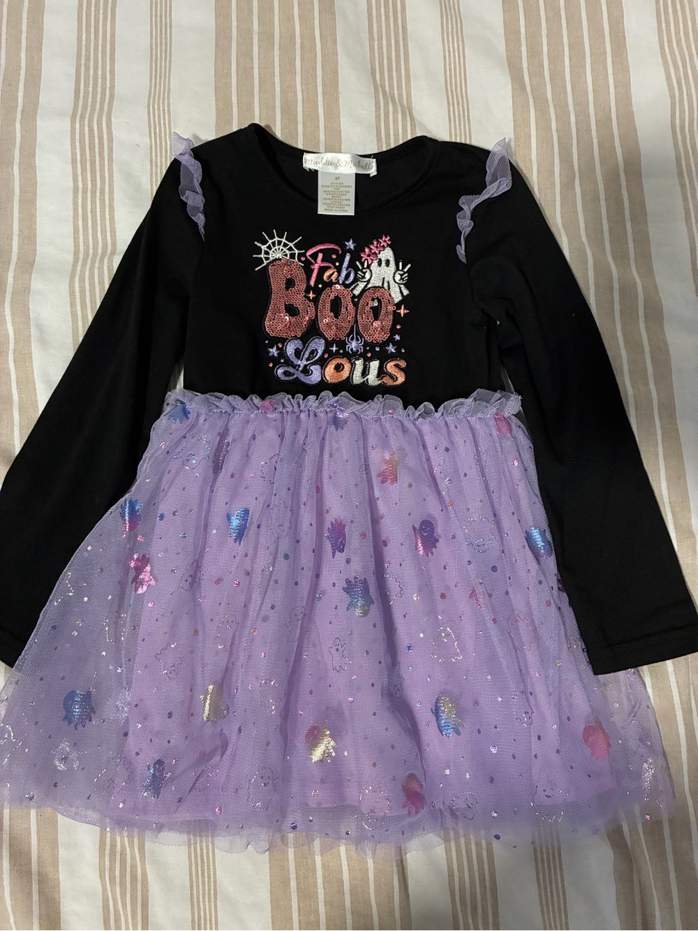 Girls Halloween 'Fab Boo Lous' Dress - Black & Light Purple
